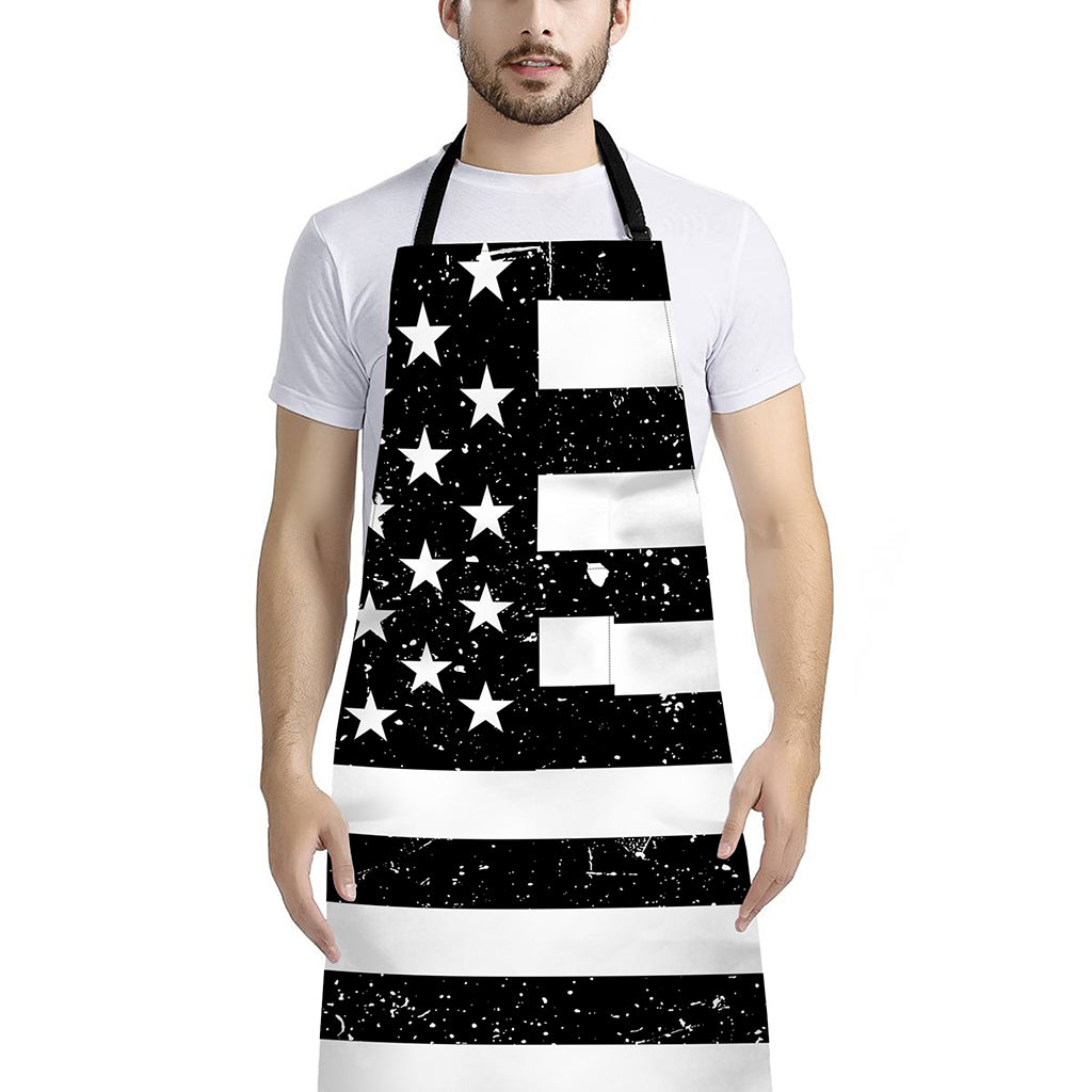 Monochrome Grunge American Flag Print Bib Apron With Pocket