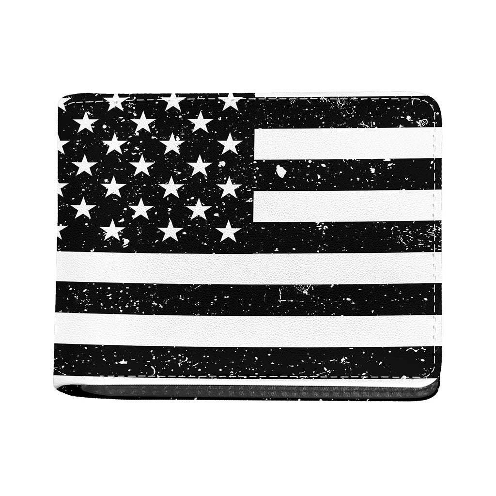 Monochrome Grunge American Flag Print Bifold Wallet