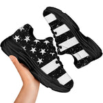 Monochrome Grunge American Flag Print Black Chunky Shoes