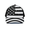 Monochrome Grunge American Flag Print Black Mesh Trucker Hat