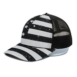 Monochrome Grunge American Flag Print Black Mesh Trucker Cap