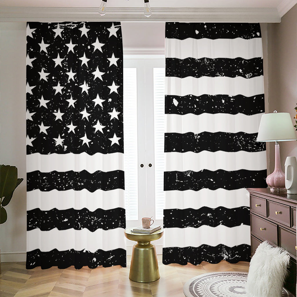 Monochrome Grunge American Flag Print Blackout Pencil Pleat Curtains