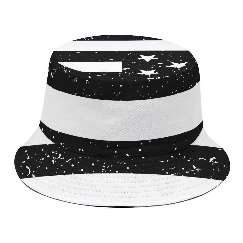 Monochrome Grunge American Flag Print Bucket Hat