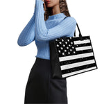 Monochrome Grunge American Flag Print Canvas Tote Bag