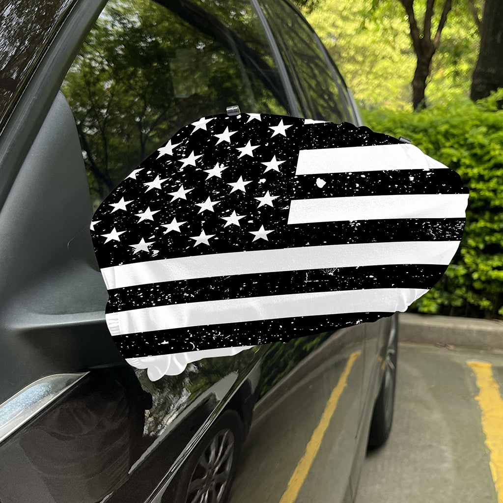 Monochrome Grunge American Flag Print Car Side Mirror Covers