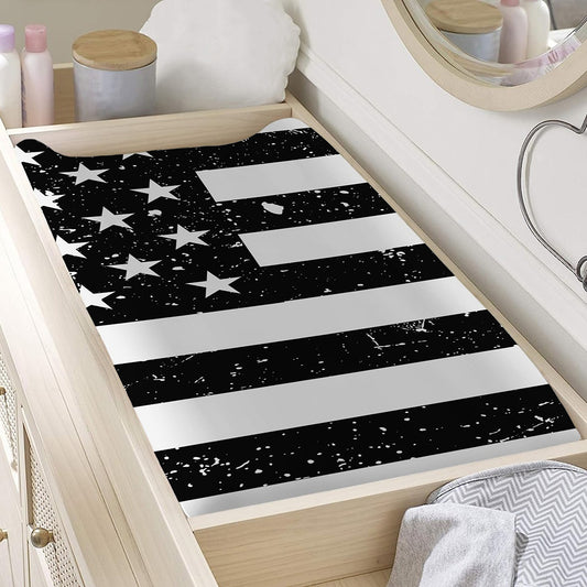 Monochrome Grunge American Flag Print Changing Pad Cover
