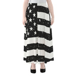 Monochrome Grunge American Flag Print Chiffon Maxi Skirt