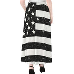 Monochrome Grunge American Flag Print Chiffon Maxi Skirt