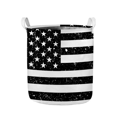 Monochrome Grunge American Flag Print Collapsible Laundry Basket