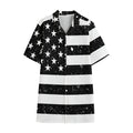 Monochrome Grunge American Flag Print Cotton Hawaiian Shirt