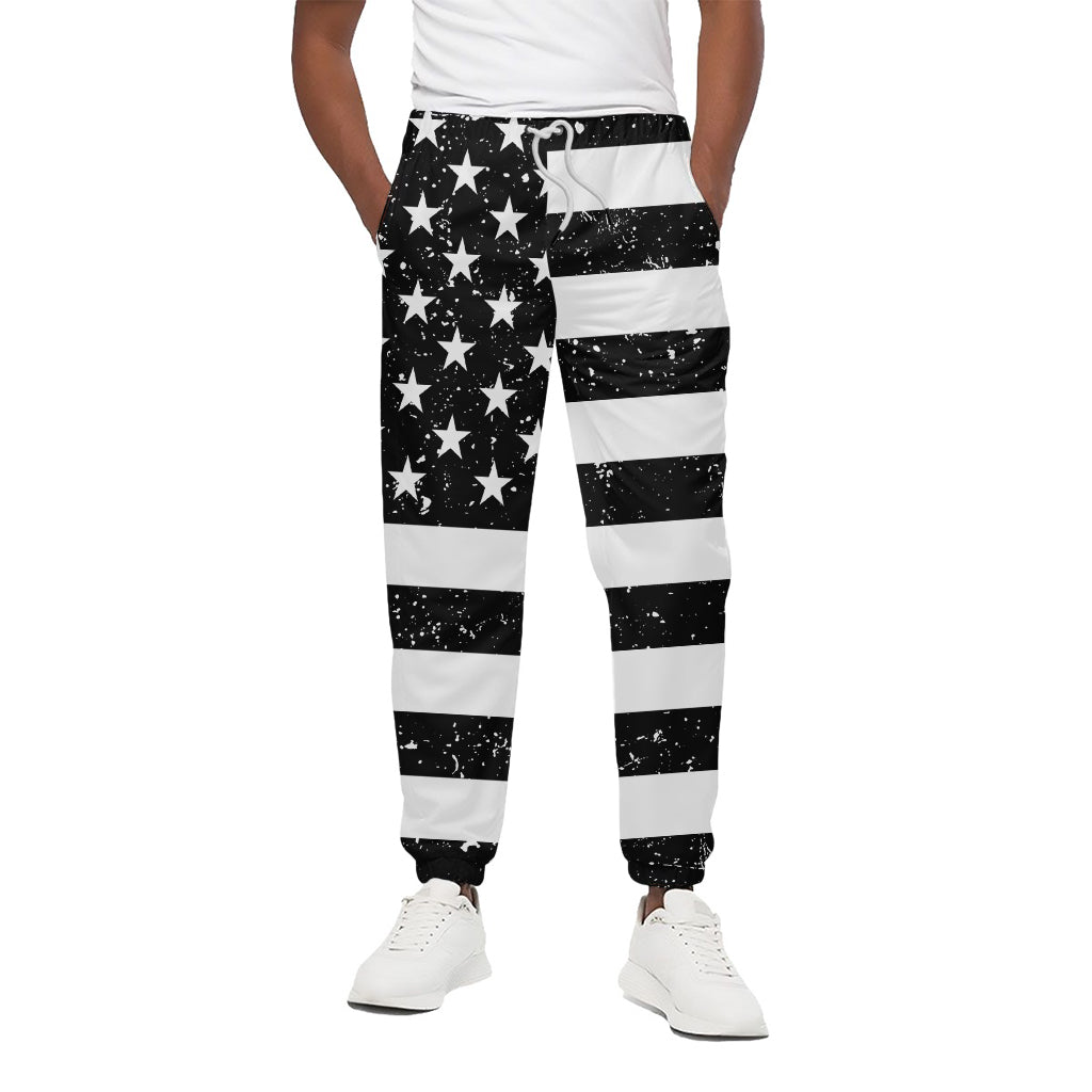 Monochrome Grunge American Flag Print Cotton Pants