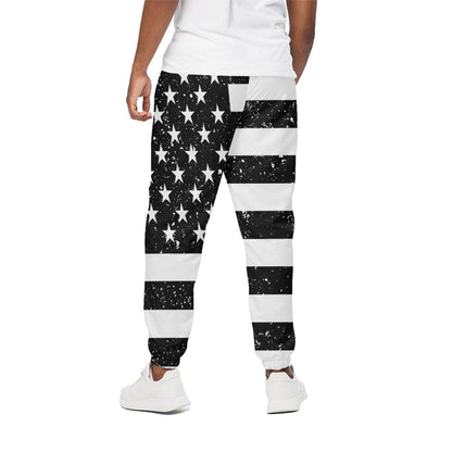 Monochrome Grunge American Flag Print Cotton Pants