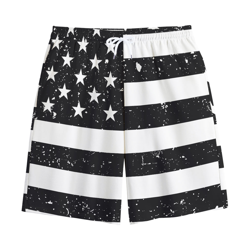 Monochrome Grunge American Flag Print Cotton Shorts