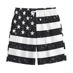 Monochrome Grunge American Flag Print Cotton Shorts