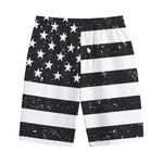 Monochrome Grunge American Flag Print Cotton Shorts