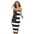 Monochrome Grunge American Flag Print Cross Back Cami Dress