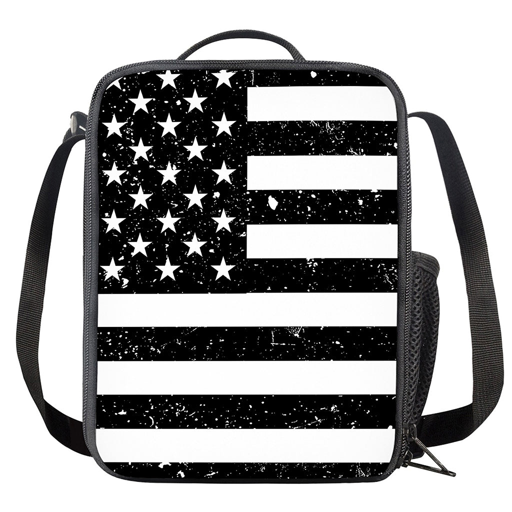 Monochrome Grunge American Flag Print Crossbody Lunch Bag