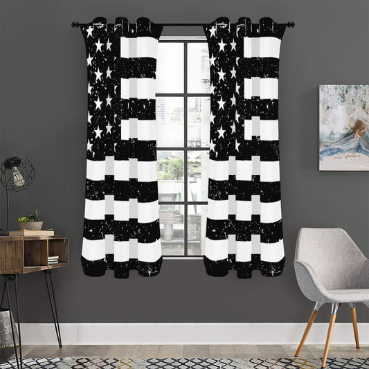 Monochrome Grunge American Flag Print Curtain