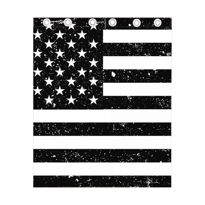 Monochrome Grunge American Flag Print Curtain