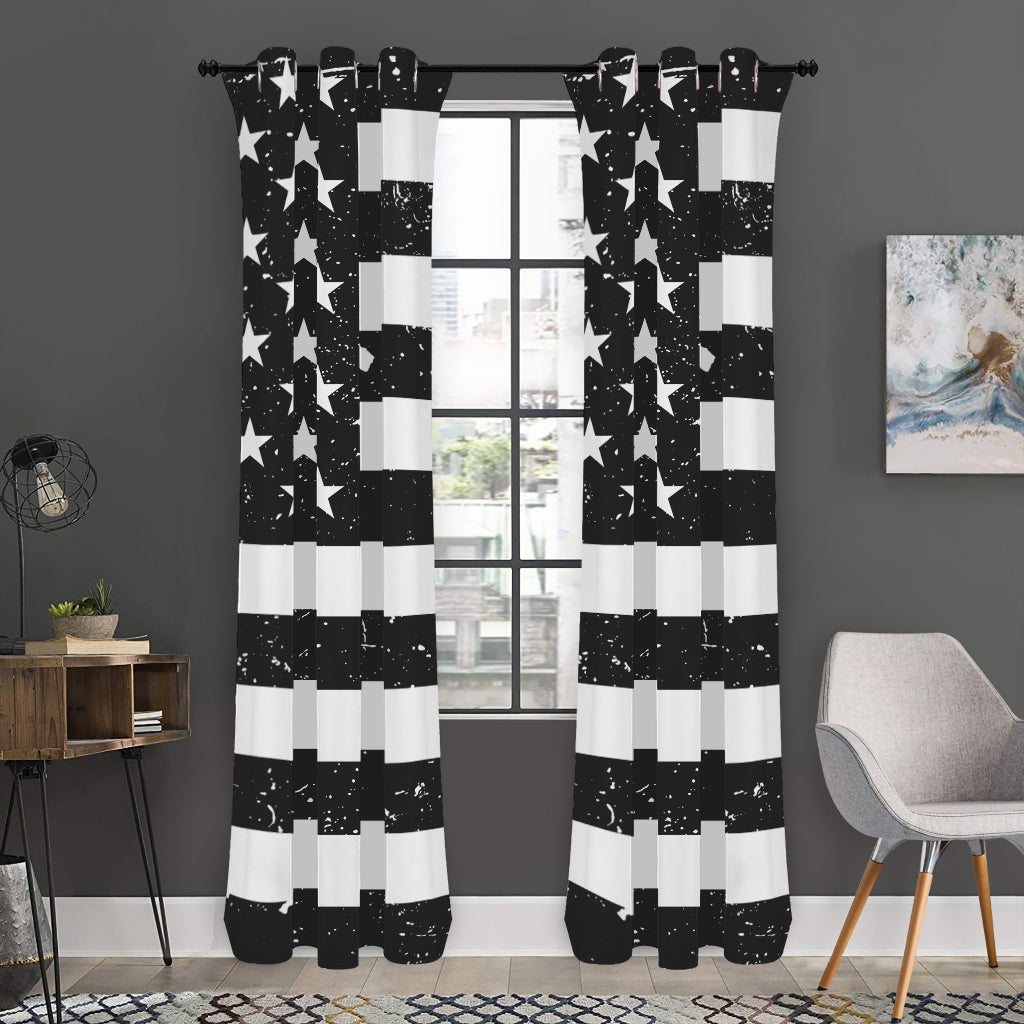 Monochrome Grunge American Flag Print Curtain