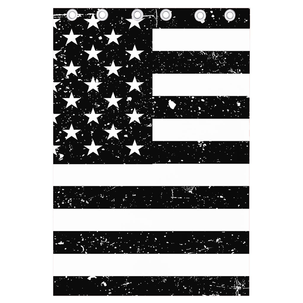Monochrome Grunge American Flag Print Curtain