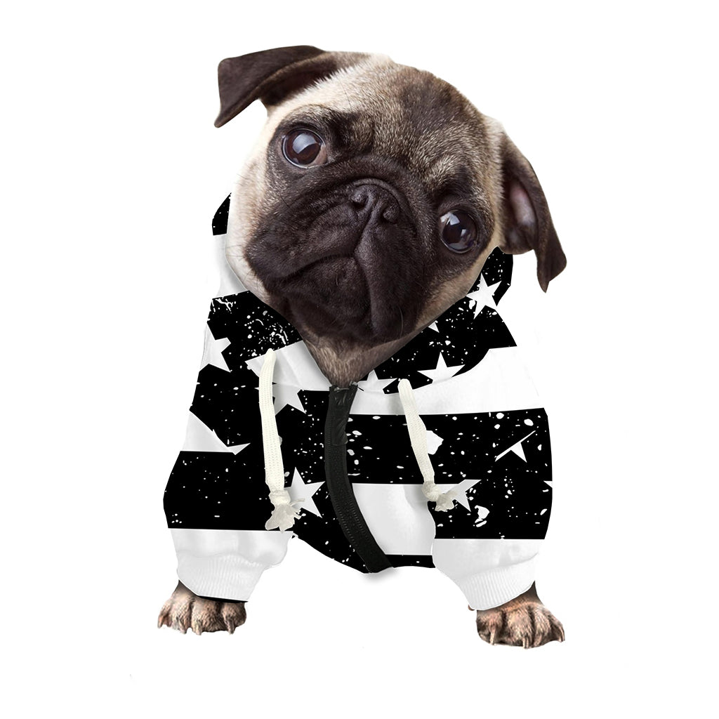Monochrome Grunge American Flag Print Dog Zip Up Hoodie