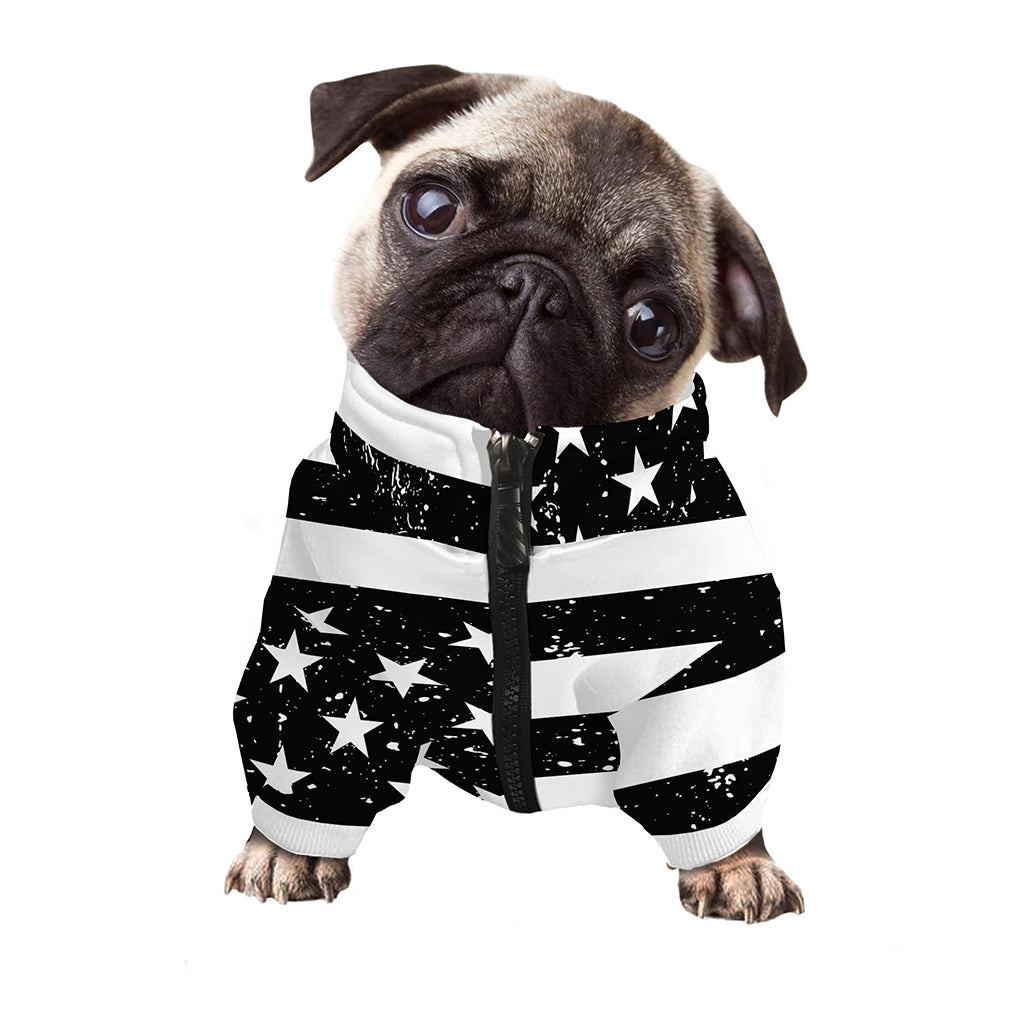Monochrome Grunge American Flag Print Dog Zip Up Jacket