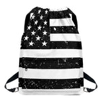 Monochrome Grunge American Flag Print Drawstring Backpack