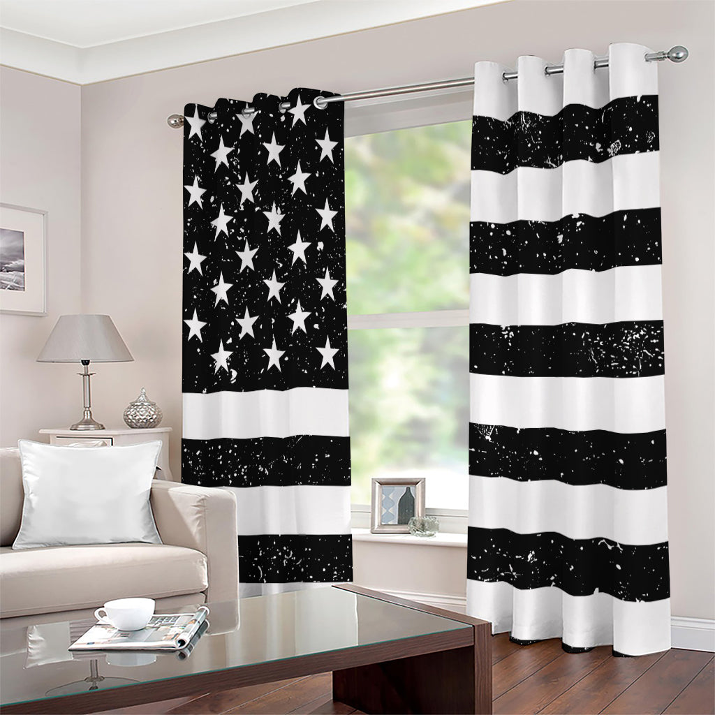 Monochrome Grunge American Flag Print Extra Wide Grommet Curtains