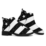 Monochrome Grunge American Flag Print Flat Ankle Boots