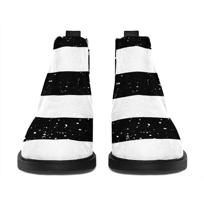 Monochrome Grunge American Flag Print Flat Ankle Boots