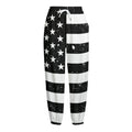 Monochrome Grunge American Flag Print Fleece Lined Knit Pants