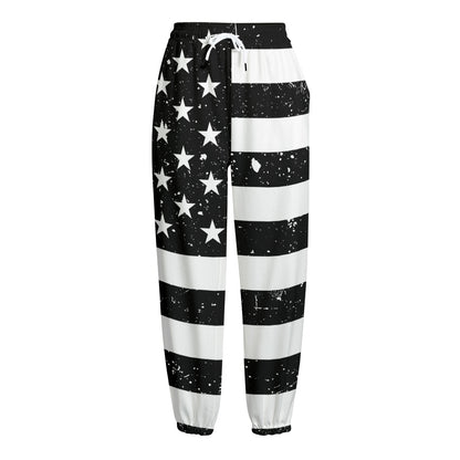 Monochrome Grunge American Flag Print Fleece Lined Knit Pants