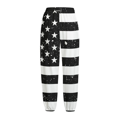 Monochrome Grunge American Flag Print Fleece Lined Knit Pants