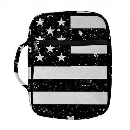 Monochrome Grunge American Flag Print Front Pocket Bible Bag
