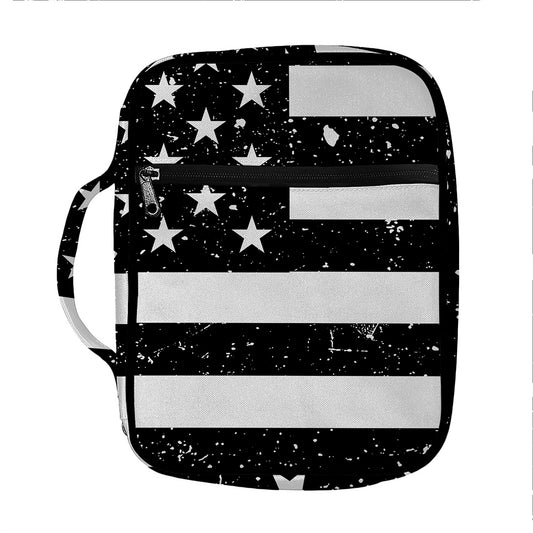 Monochrome Grunge American Flag Print Front Pocket Bible Bag