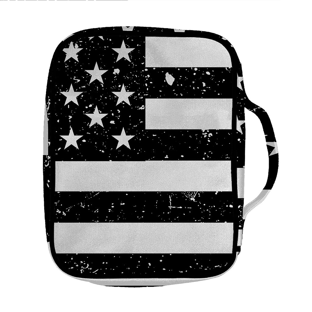 Monochrome Grunge American Flag Print Front Pocket Bible Bag