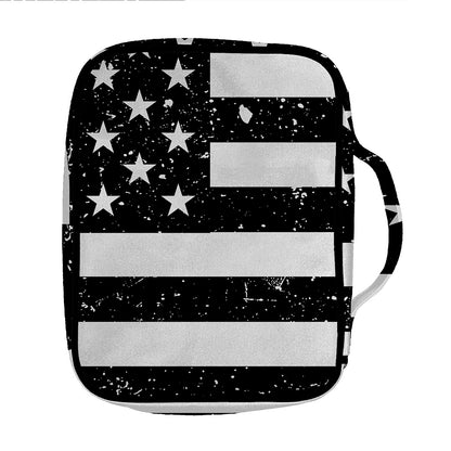Monochrome Grunge American Flag Print Front Pocket Bible Bag
