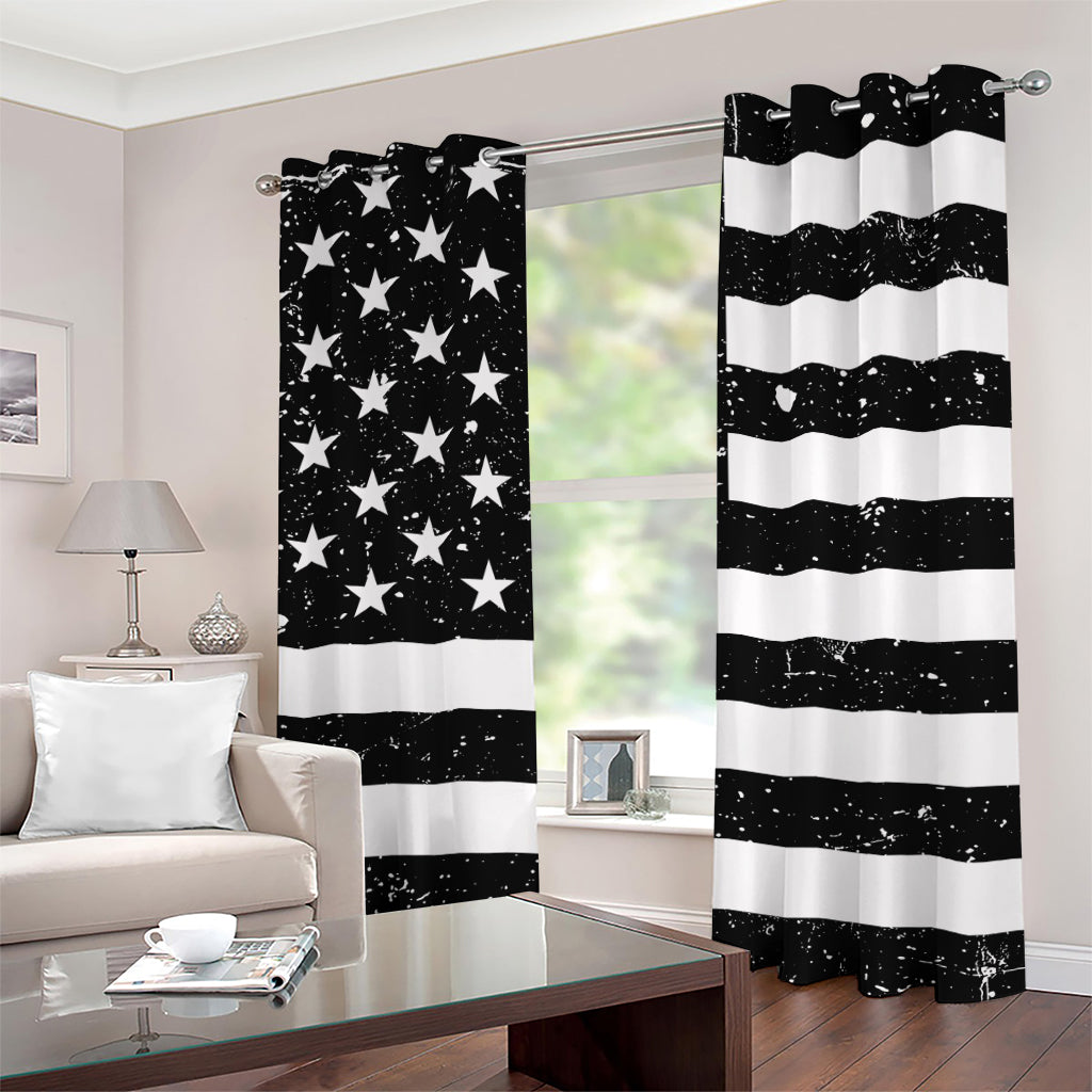 Monochrome Grunge American Flag Print Grommet Curtains