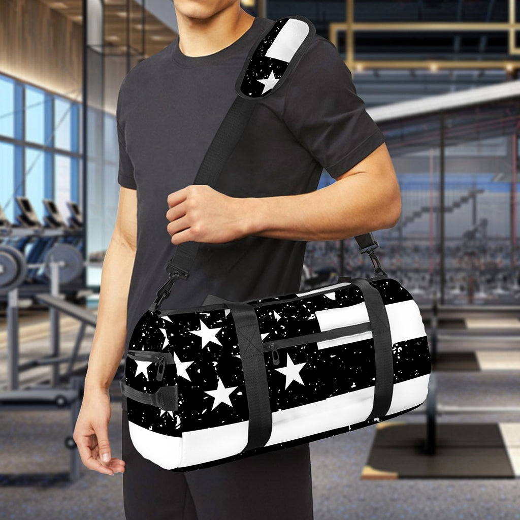 Monochrome Grunge American Flag Print Gym Bag
