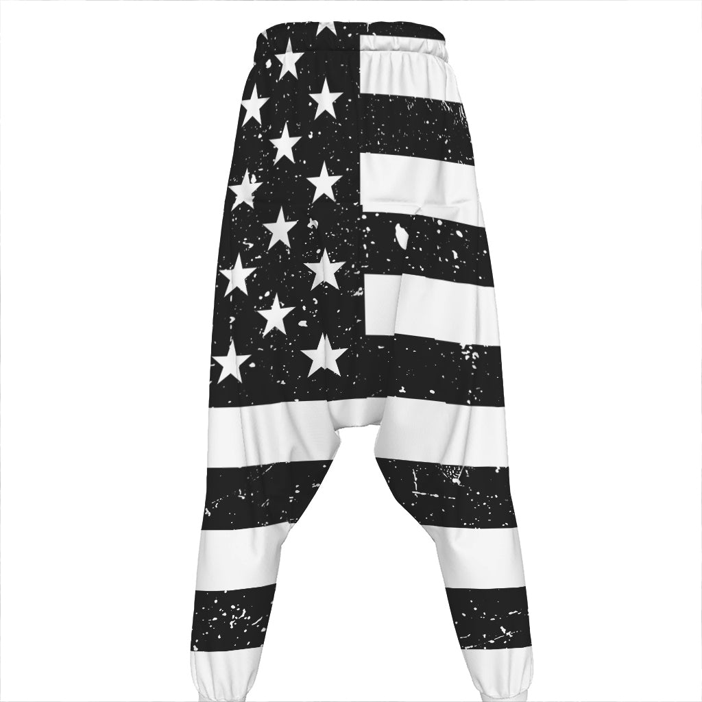 Monochrome Grunge American Flag Print Hammer Pants