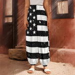 Monochrome Grunge American Flag Print Harem Pants