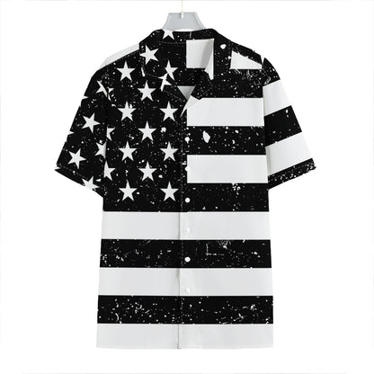 Monochrome Grunge American Flag Print Hawaiian Shirt
