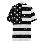 Monochrome Grunge American Flag Print Hawaiian Shirt