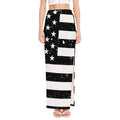 Monochrome Grunge American Flag Print High Slit Maxi Skirt