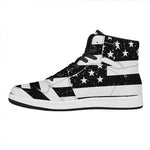 Monochrome Grunge American Flag Print High Top Leather Sneakers