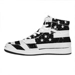 Monochrome Grunge American Flag Print High Top Leather Sneakers