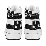 Monochrome Grunge American Flag Print High Top Leather Sneakers