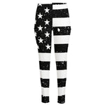 Monochrome Grunge American Flag Print High-Waisted Pocket Leggings