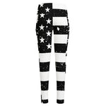 Monochrome Grunge American Flag Print High-Waisted Pocket Leggings